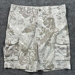 Boca Classics Mens Cargo Shorts Size 34 Gray Tropical Palm Print Casual Mid Rise